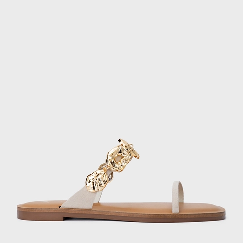 Rasteira Organic Coins Couro Suede Off White Osso
