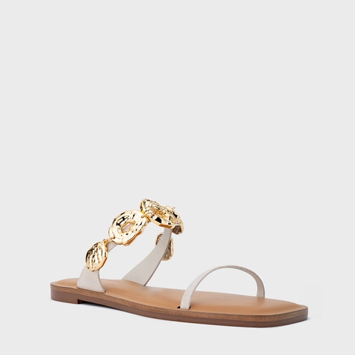 Rasteira Organic Coins Couro Suede Off White Osso