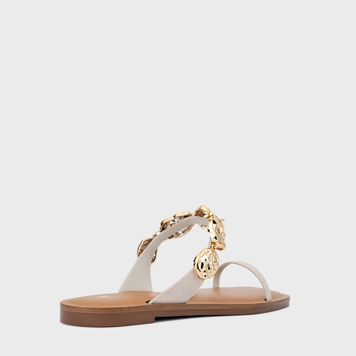 Rasteira Organic Coins Couro Suede Off White Osso