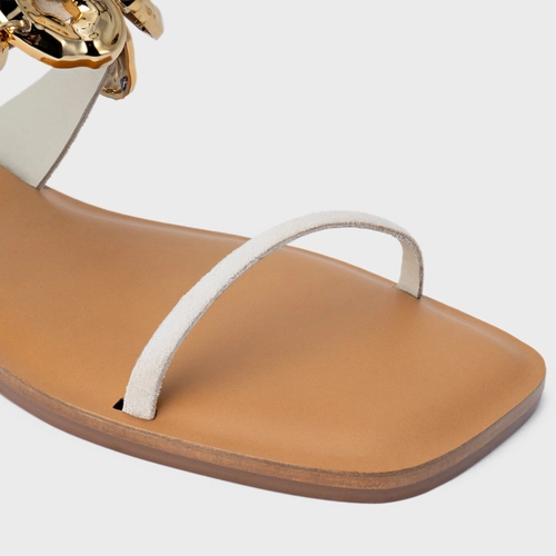 Rasteira Organic Coins Couro Suede Off White Osso