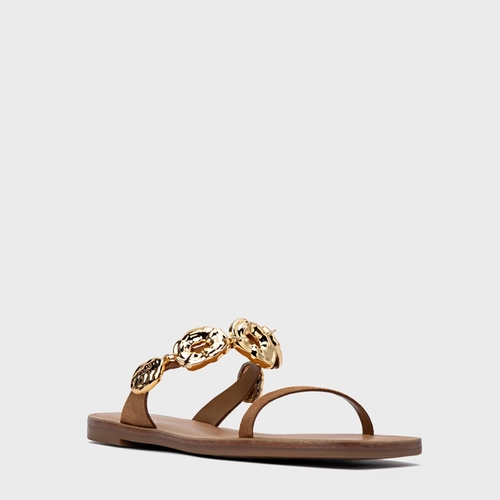 Rasteira Organic Coins Couro Suede Marrom Saddle