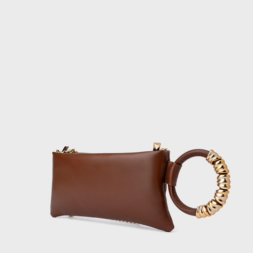 Bolsa Clutch Ivy Pequena Couro Marrom Walnut