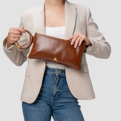 Bolsa Clutch Ivy Pequena Couro Marrom Walnut
