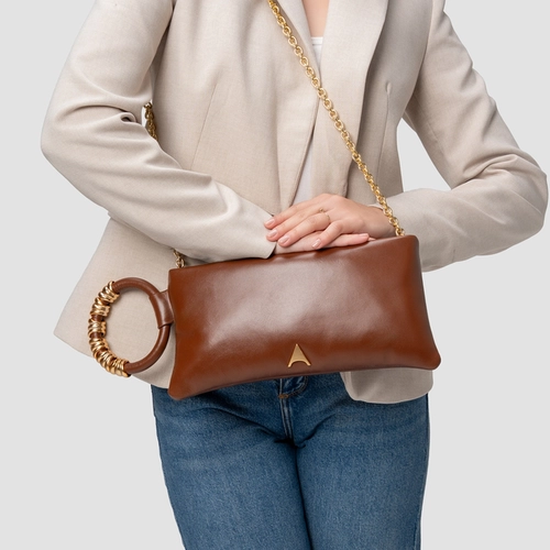 Bolsa Clutch Ivy Pequena Couro Marrom Walnut
