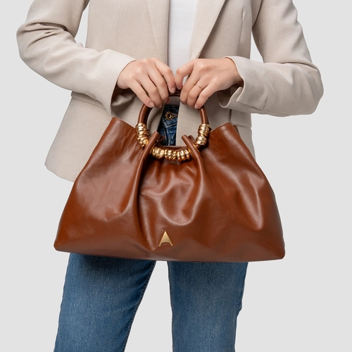 Bolsa Tote Ivy Média Couro Marrom Walnut
