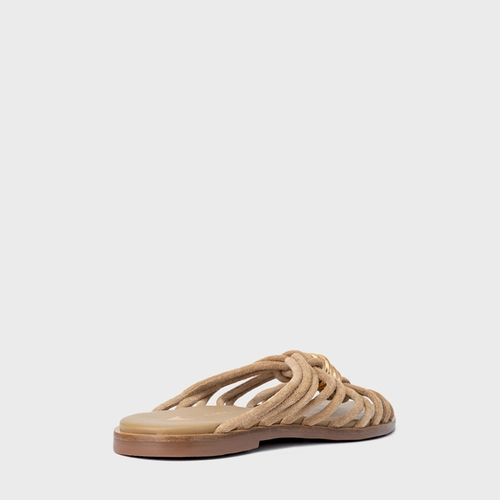 Rasteira Ivy Golden String Couro Suede Bege Almond
