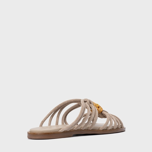 Rasteira Ivy Golden String Couro Suede Bege Oatmeal