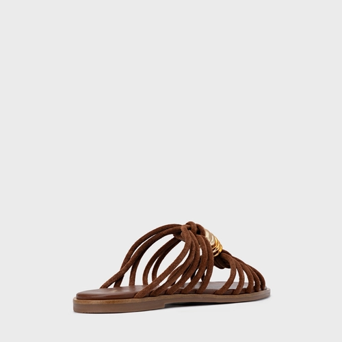 Rasteira Ivy Golden String Couro Suede Marrom Walnut