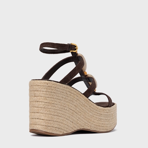 Sandália Stone Maxi Anabela Couro Suede Marrom Ganache
