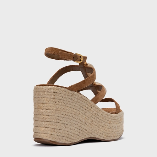 Sandália Stone Maxi Anabela Couro Suede Marrom Saddle