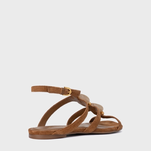 Sandália Rasteira Stone Couro Suede Marrom Saddle
