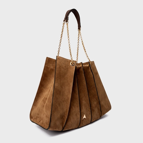 Bolsa Shopping Millie Grande Couro Suede Marrom Saddle