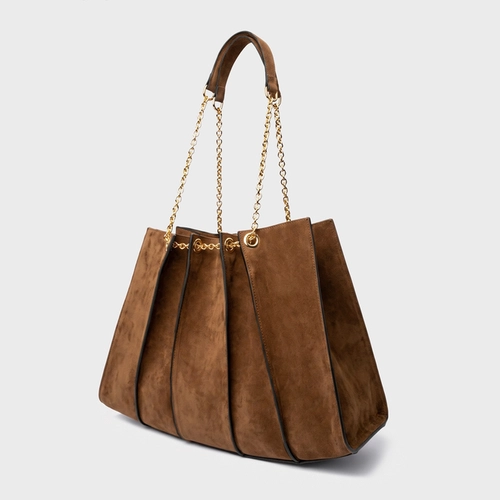 Bolsa Shopping Millie Grande Couro Suede Marrom Saddle