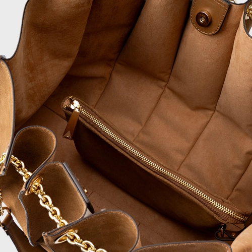 Bolsa Shopping Millie Grande Couro Suede Marrom Saddle