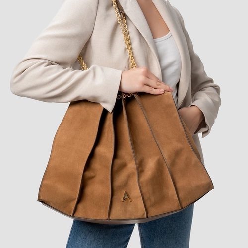 Bolsa Shopping Millie Grande Couro Suede Marrom Saddle