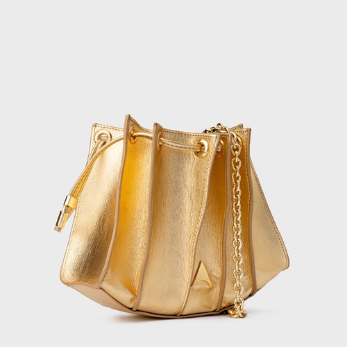 Bolsa Tiracolo Millie Pequena Couro Metalizado Dourado Gold