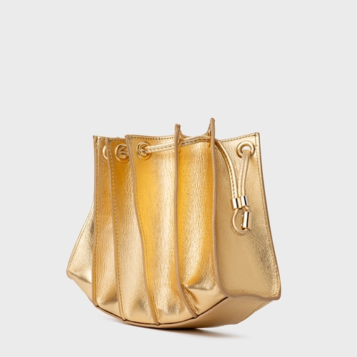 Bolsa Tiracolo Millie Pequena Couro Metalizado Dourado Gold