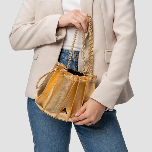 Bolsa Tiracolo Millie Pequena Couro Metalizado Dourado Gold