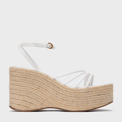 Sandália Minimal Lines Maxi Anabela Couro Branco Blanc