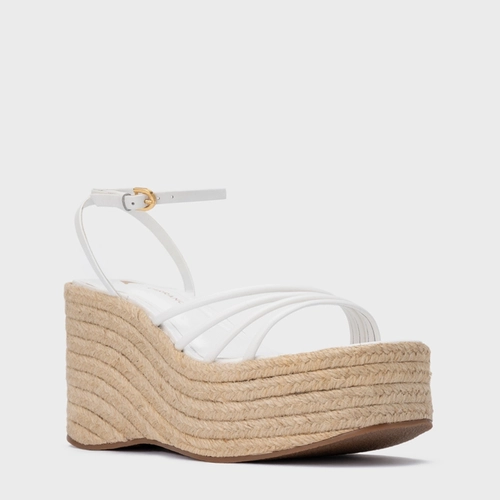 Sandália Minimal Lines Maxi Anabela Couro Branco Blanc