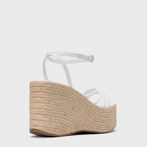 Sandália Minimal Lines Maxi Anabela Couro Branco Blanc