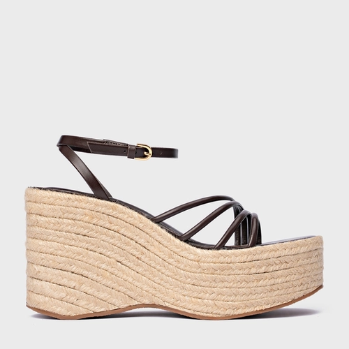 Sandália Minimal Lines Maxi Anabela Couro Marrom Ganache