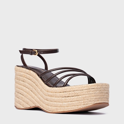 Sandália Minimal Lines Maxi Anabela Couro Marrom Ganache