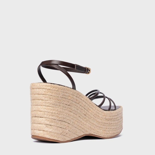Sandália Minimal Lines Maxi Anabela Couro Marrom Ganache