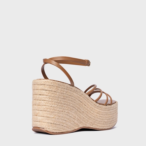 Sandália Minimal Lines Maxi Anabela Couro Marrom Gingerbread