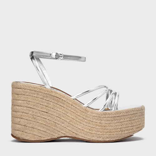 Sandália Minimal Lines Maxi Anabela Couro Spechio Prata Silver