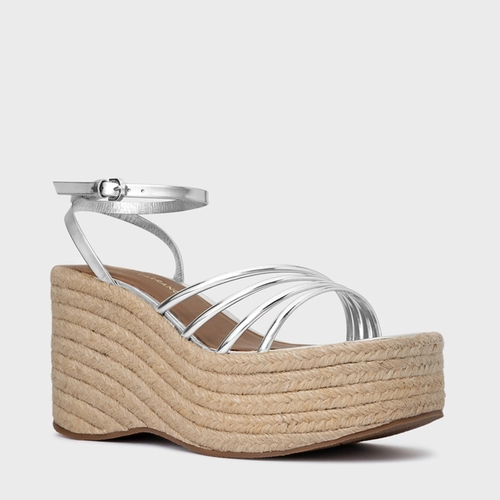 Sandália Minimal Lines Maxi Anabela Couro Spechio Prata Silver