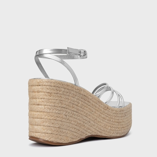 Sandália Minimal Lines Maxi Anabela Couro Spechio Prata Silver