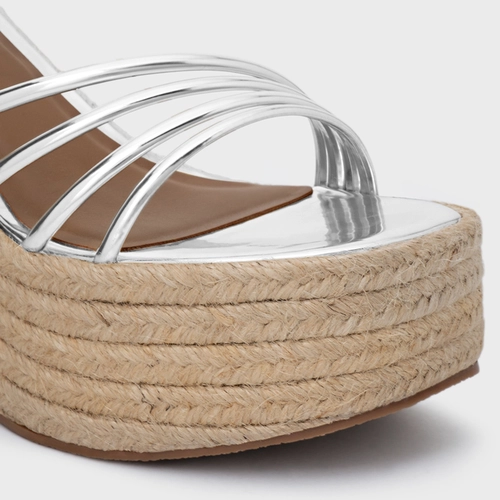 Sandália Minimal Lines Maxi Anabela Couro Spechio Prata Silver
