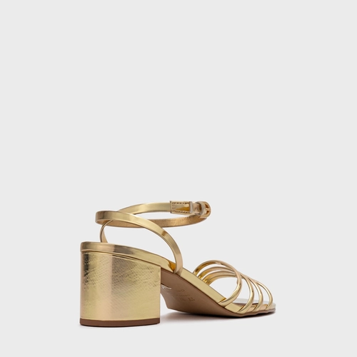 Sandália Minimal Lines Salto Bloco Couro Spechio Dourado Gold