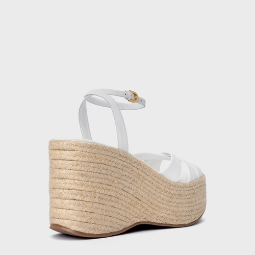 Sandália Triple Tiras Maxi Anabela Couro Branco Blanc