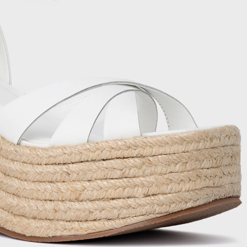 Sandália Triple Tiras Maxi Anabela Couro Branco Blanc