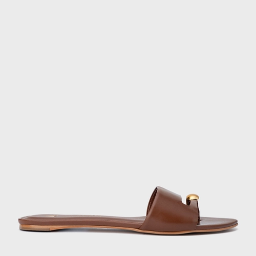 Rasteira Soleil Couro Marrom Walnut