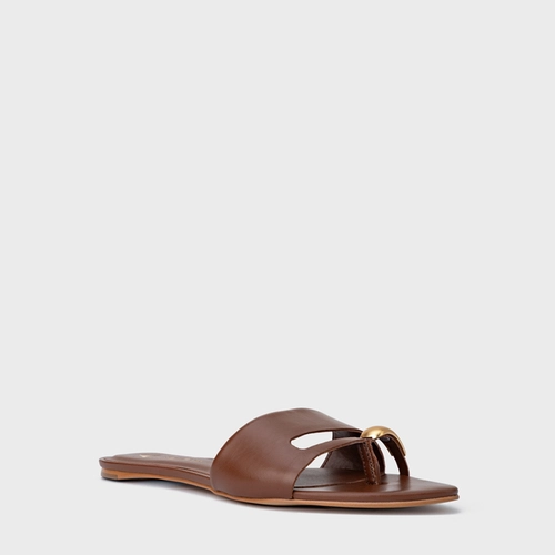 Rasteira Soleil Couro Marrom Walnut