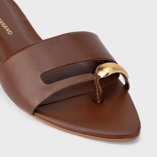 Rasteira Soleil Couro Marrom Walnut