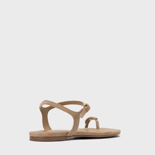 Sandália Rasteira Soleil Couro Suede Bege Almond