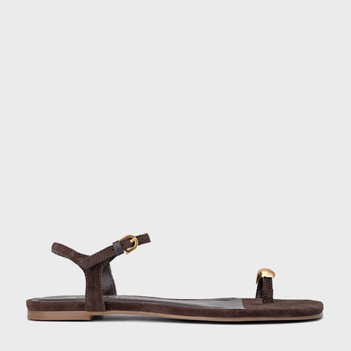 Sandália Rasteira Soleil Couro Suede Marrom Ganache