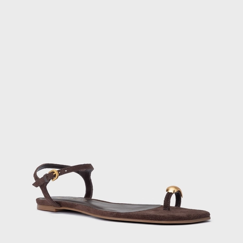 Sandália Rasteira Soleil Couro Suede Marrom Ganache