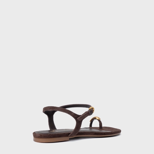 Sandália Rasteira Soleil Couro Suede Marrom Ganache