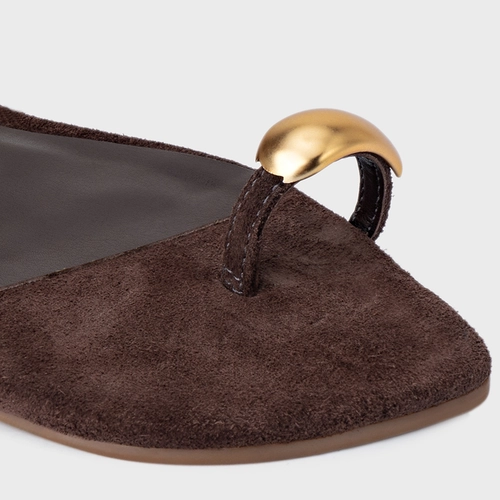 Sandália Rasteira Soleil Couro Suede Marrom Ganache