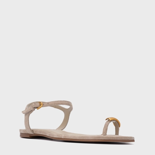 Sandália Rasteira Soleil Couro Suede Bege Oatmeal