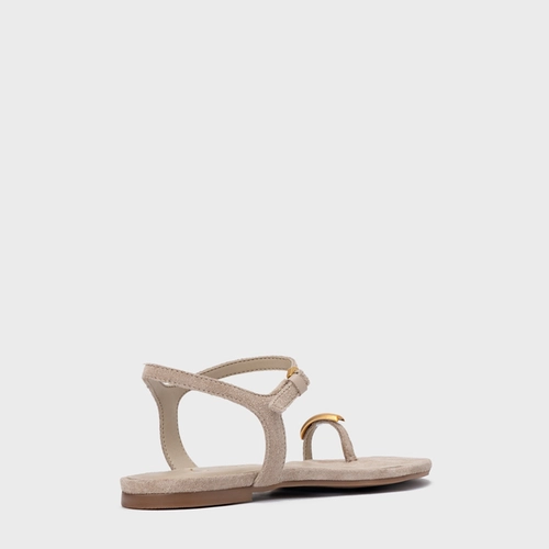 Sandália Rasteira Soleil Couro Suede Bege Oatmeal