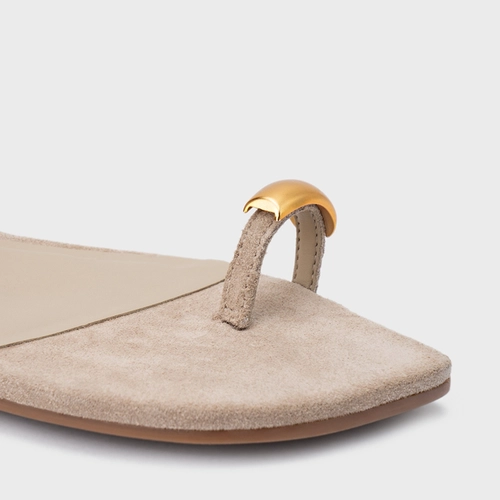 Sandália Rasteira Soleil Couro Suede Bege Oatmeal