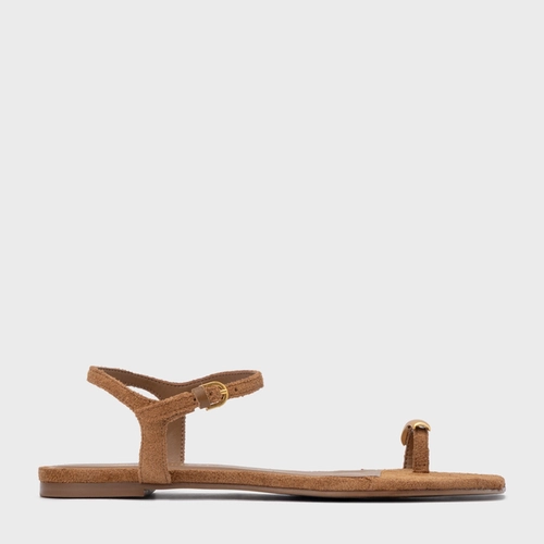 Sandália Rasteira Soleil Couro Suede Marrom Saddle