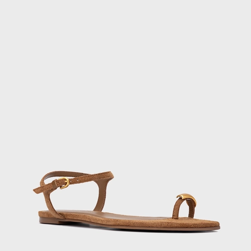 Sandália Rasteira Soleil Couro Suede Marrom Saddle