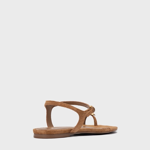 Sandália Rasteira Soleil Couro Suede Marrom Saddle